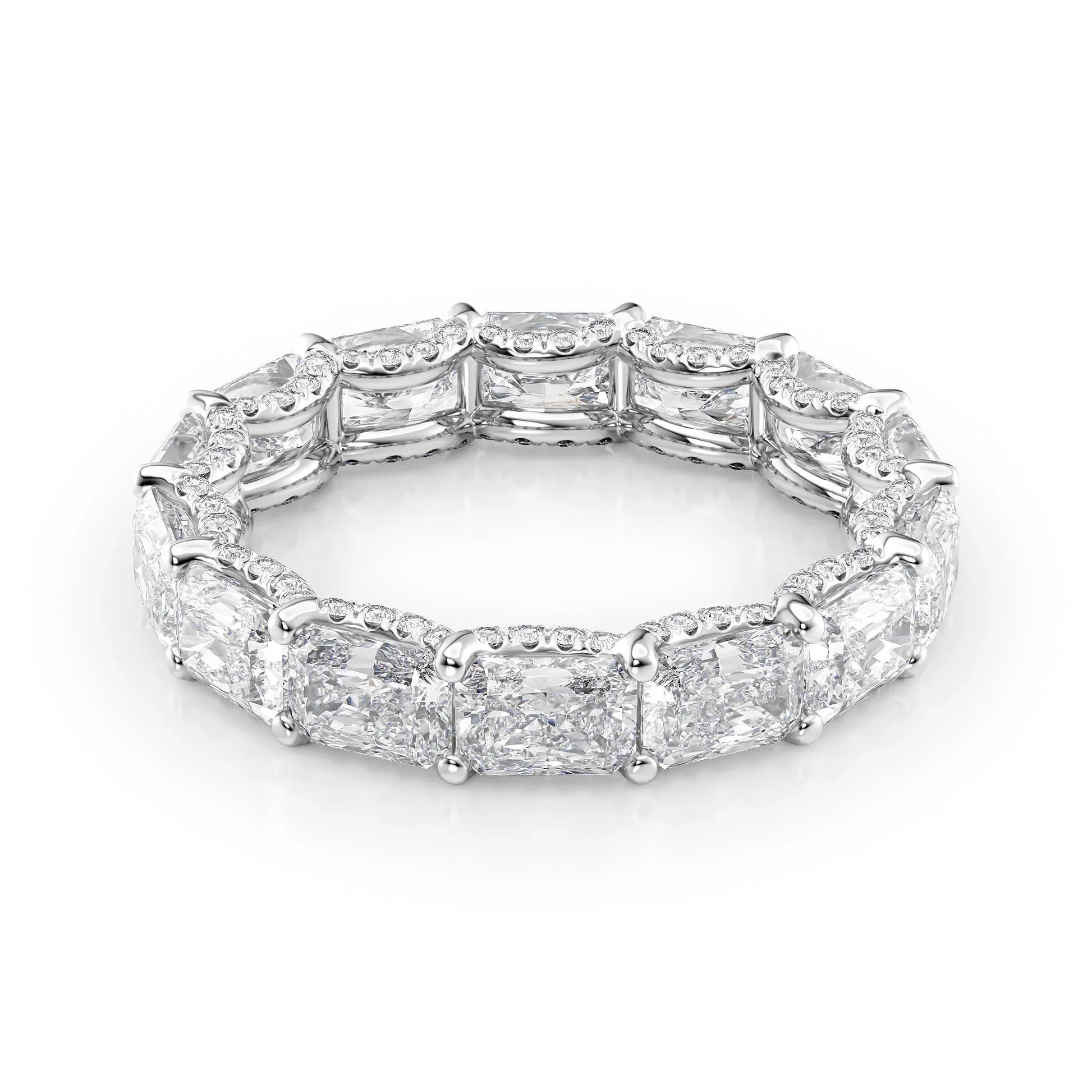 East West Radiant Lab Grown Diamond U Pave Prong Eternity Band, EF Color, VS Clarity, IGI Certified Ring