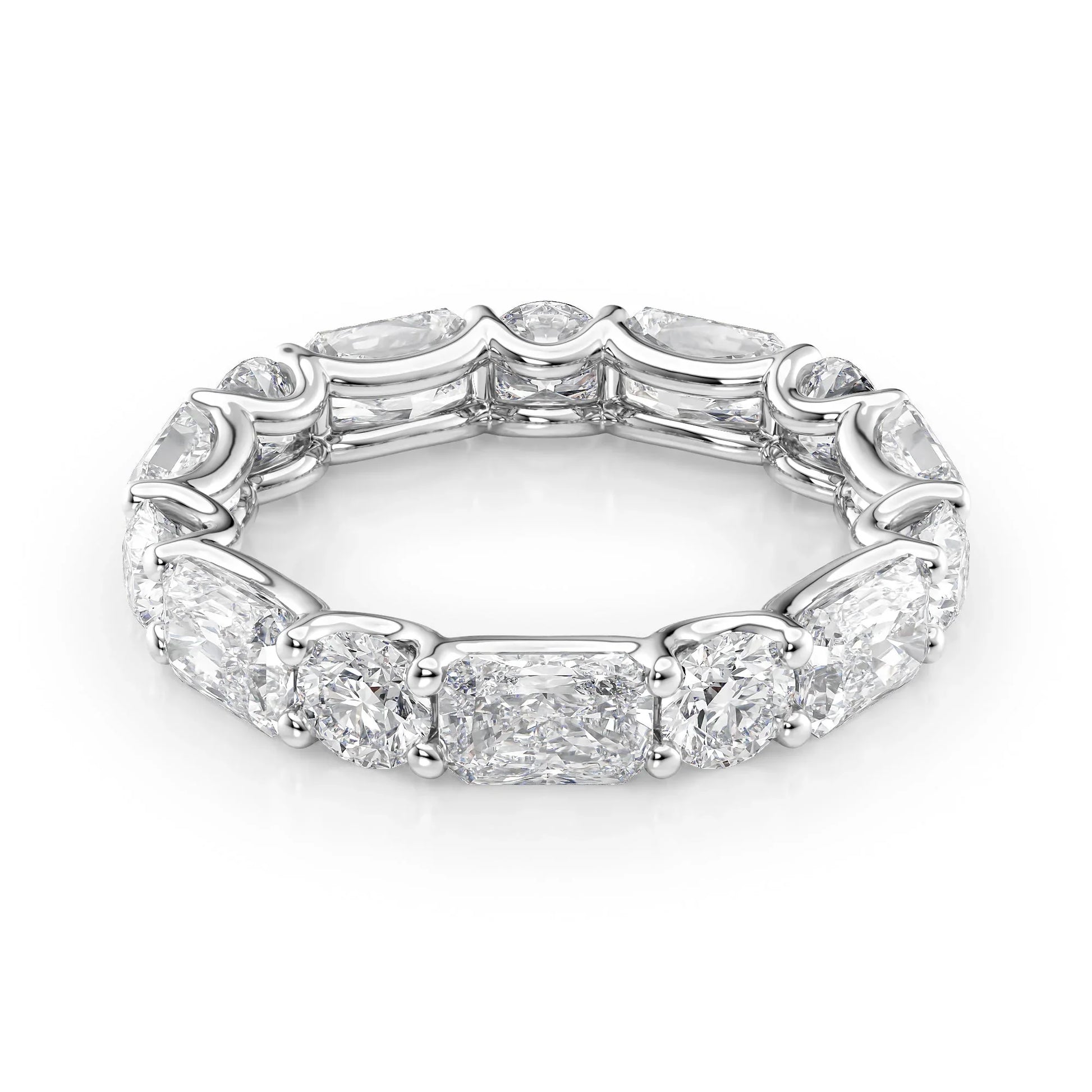 Alternating Radiant and Round Lab Grown Diamond U Prong Eternity Band, EF Color VS Clarity, IGI Certified Ring