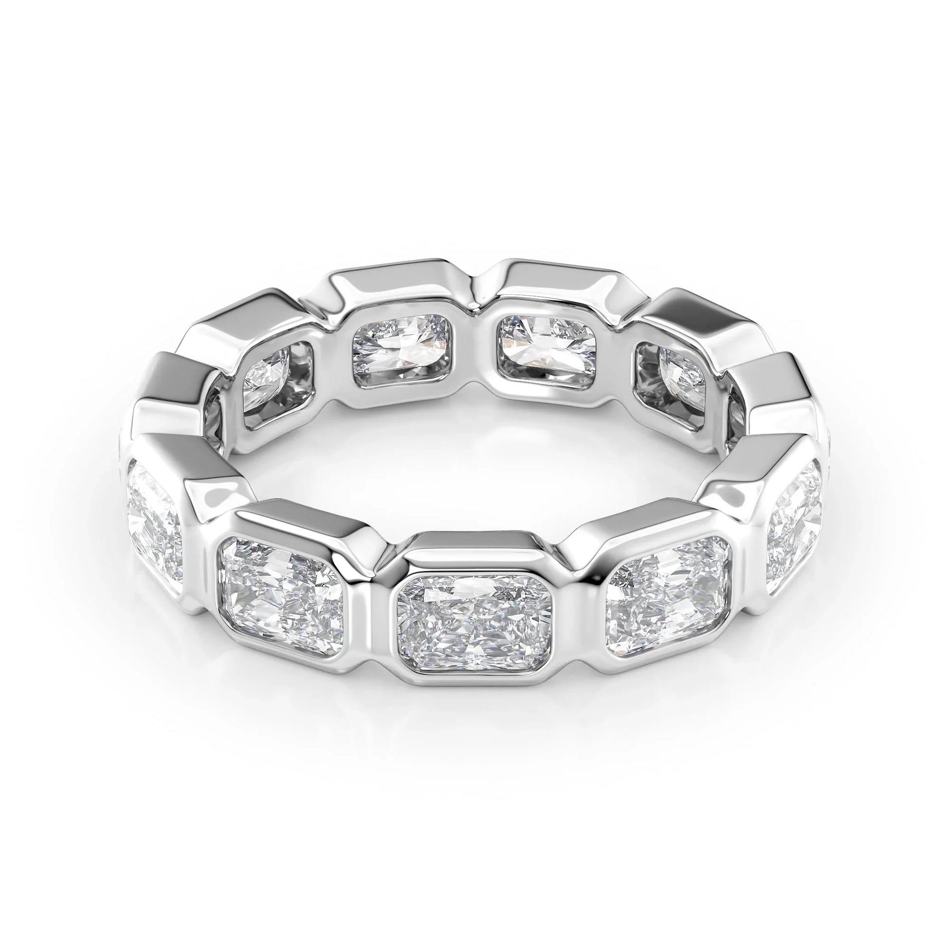 East West Radiant Lab Grown Diamond Bezel Eternity Band, EF Color, VS Clarity, IGI Certified Ring
