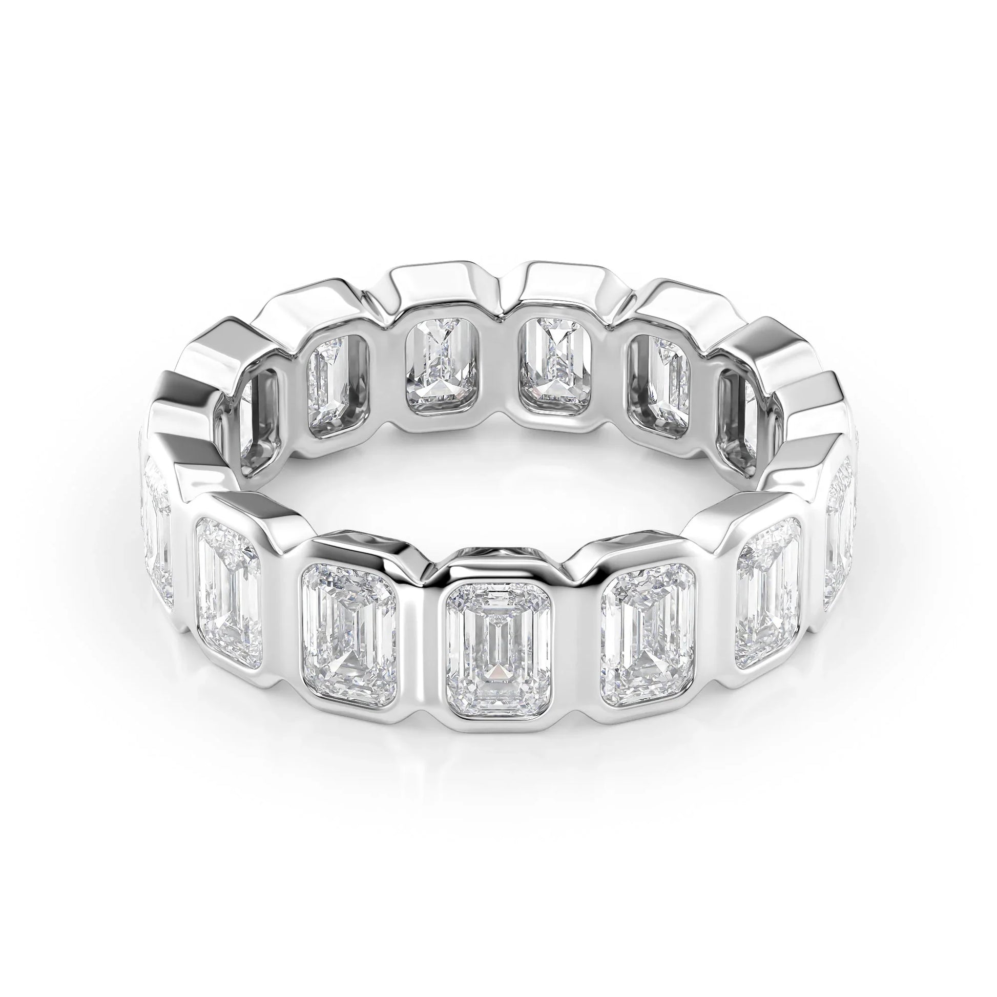Emerald Lab Grown Diamond Bezel Set Eternity Band, EF Color, VS Color, IGI Certified Ring