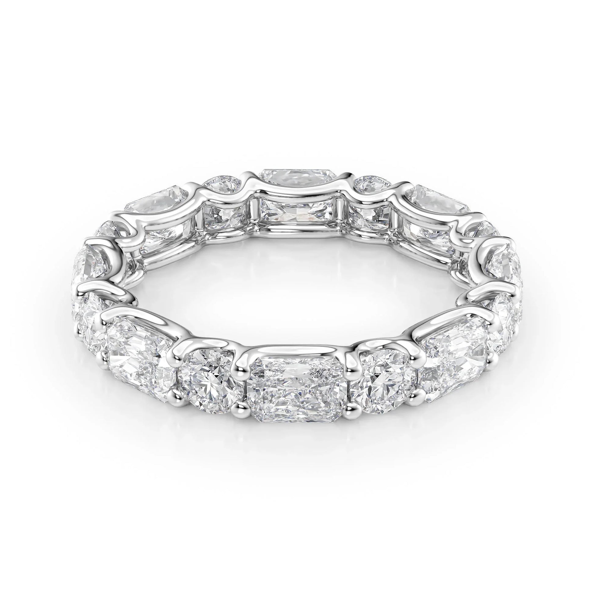 Alternating Radiant and Round Lab Grown Diamond U Prong Eternity Band, EF Color VS Clarity, IGI Certified Ring