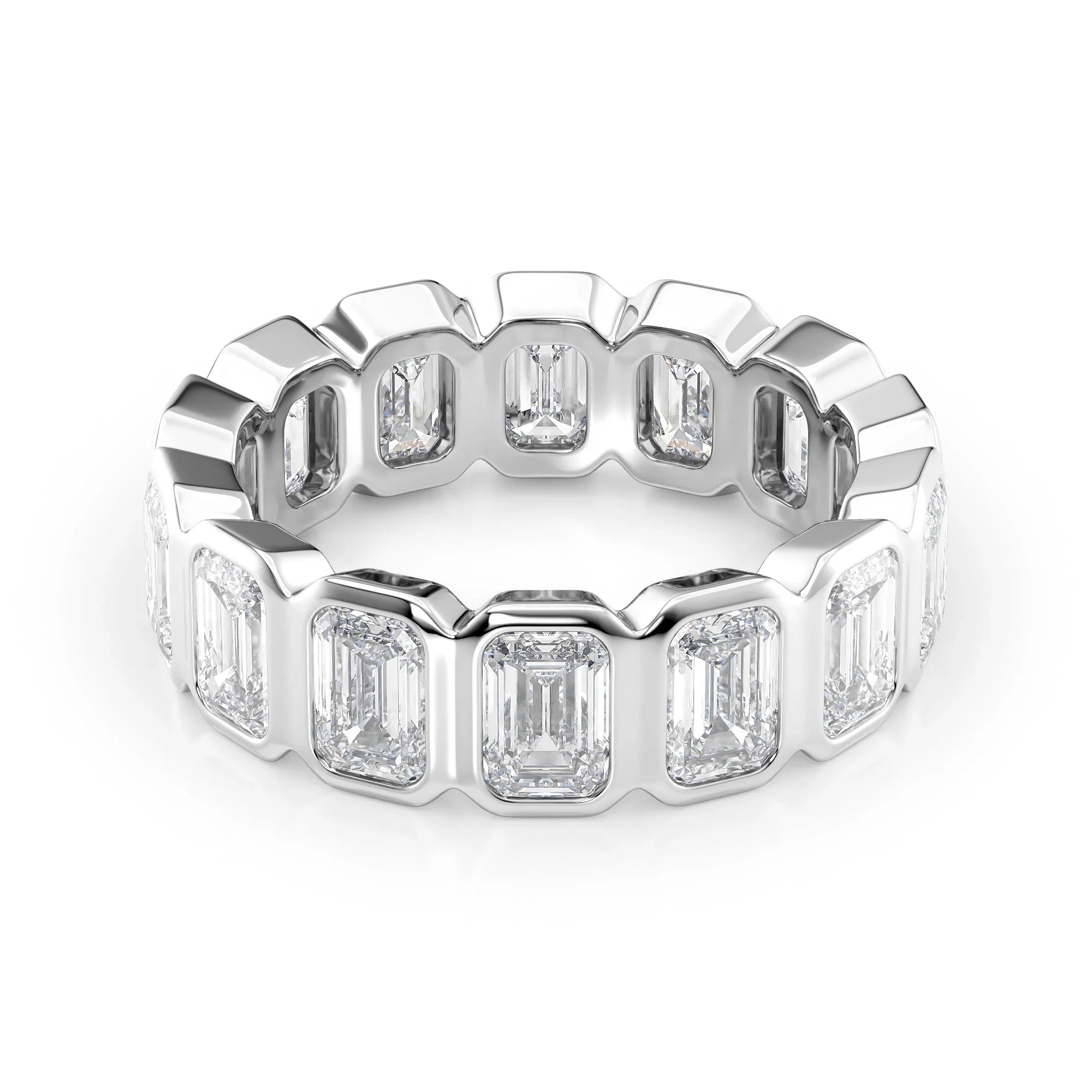 Emerald Lab Grown Diamond Bezel Set Eternity Band, EF Color, VS Color, IGI Certified Ring