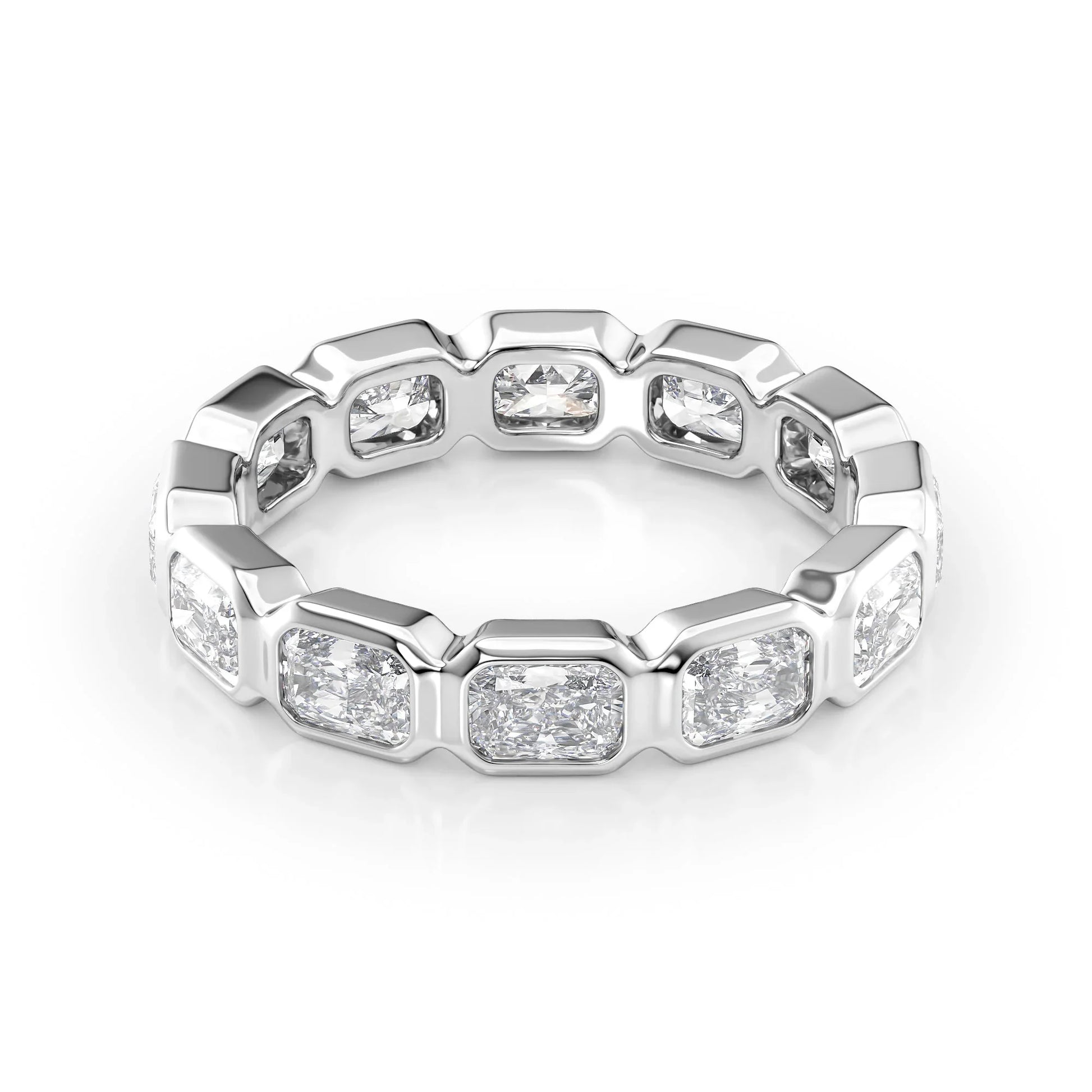 East West Radiant Lab Grown Diamond Bezel Eternity Band, EF Color, VS Clarity, IGI Certified Ring