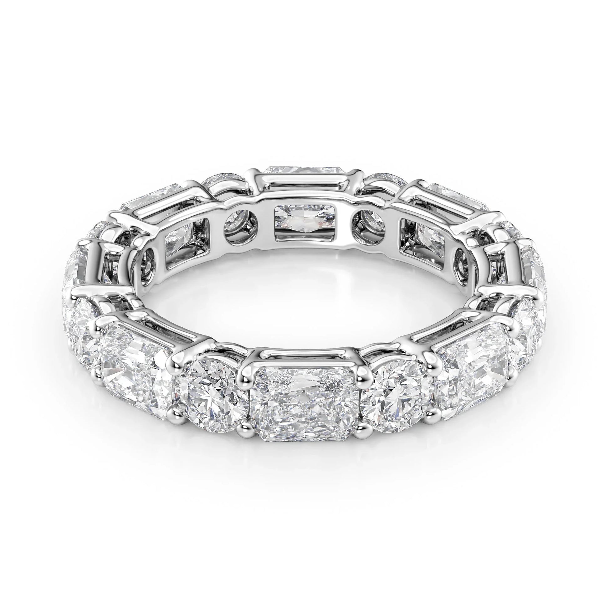 Alternating Radiant and Round Lab Grown Diamond Basket Eternity Band, EF Color, VS Clarity, IGI Certified Ring