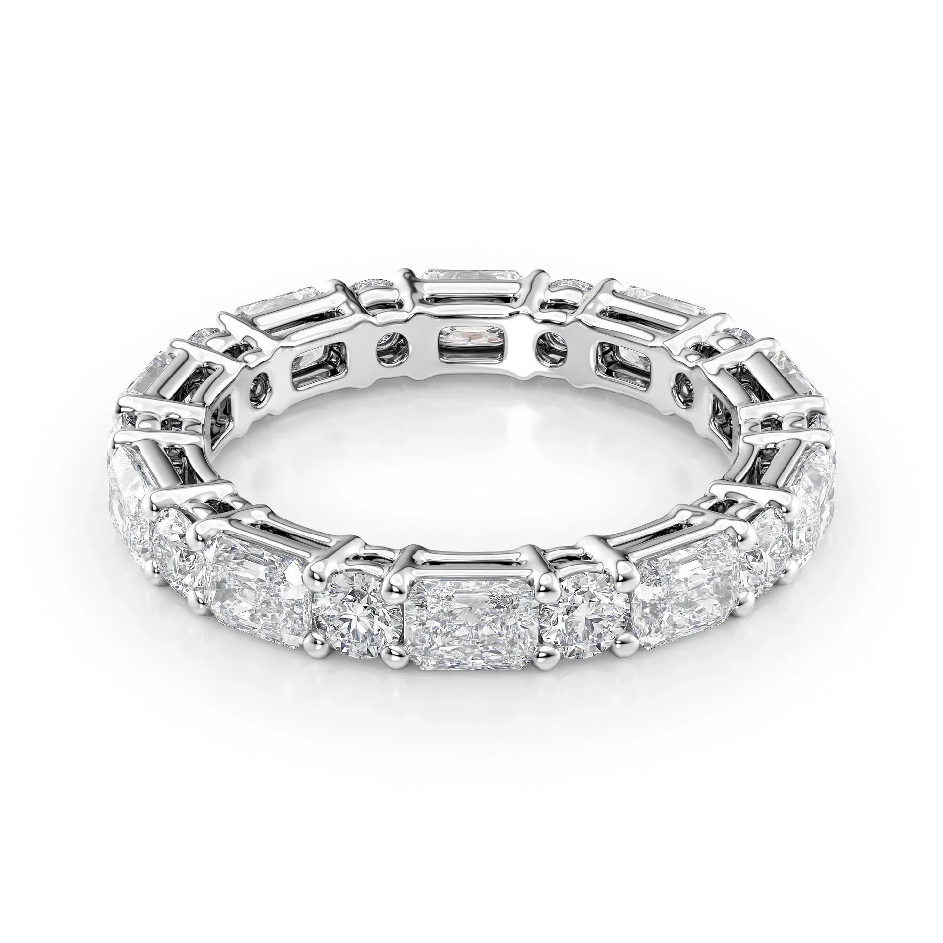 Alternating Radiant and Round Lab Grown Diamond Basket Eternity Band, EF Color, VS Clarity, IGI Certified Ring
