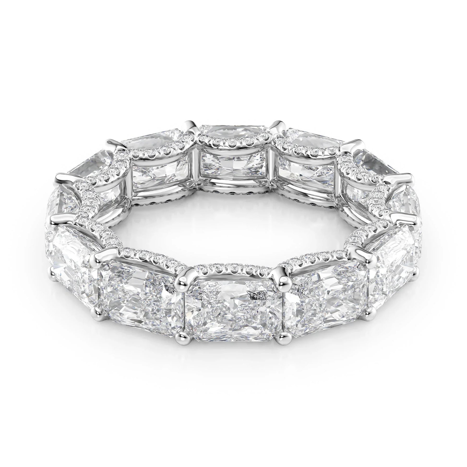 East West Radiant Lab Grown Diamond U Pave Prong Eternity Band, EF Color, VS Clarity, IGI Certified Ring
