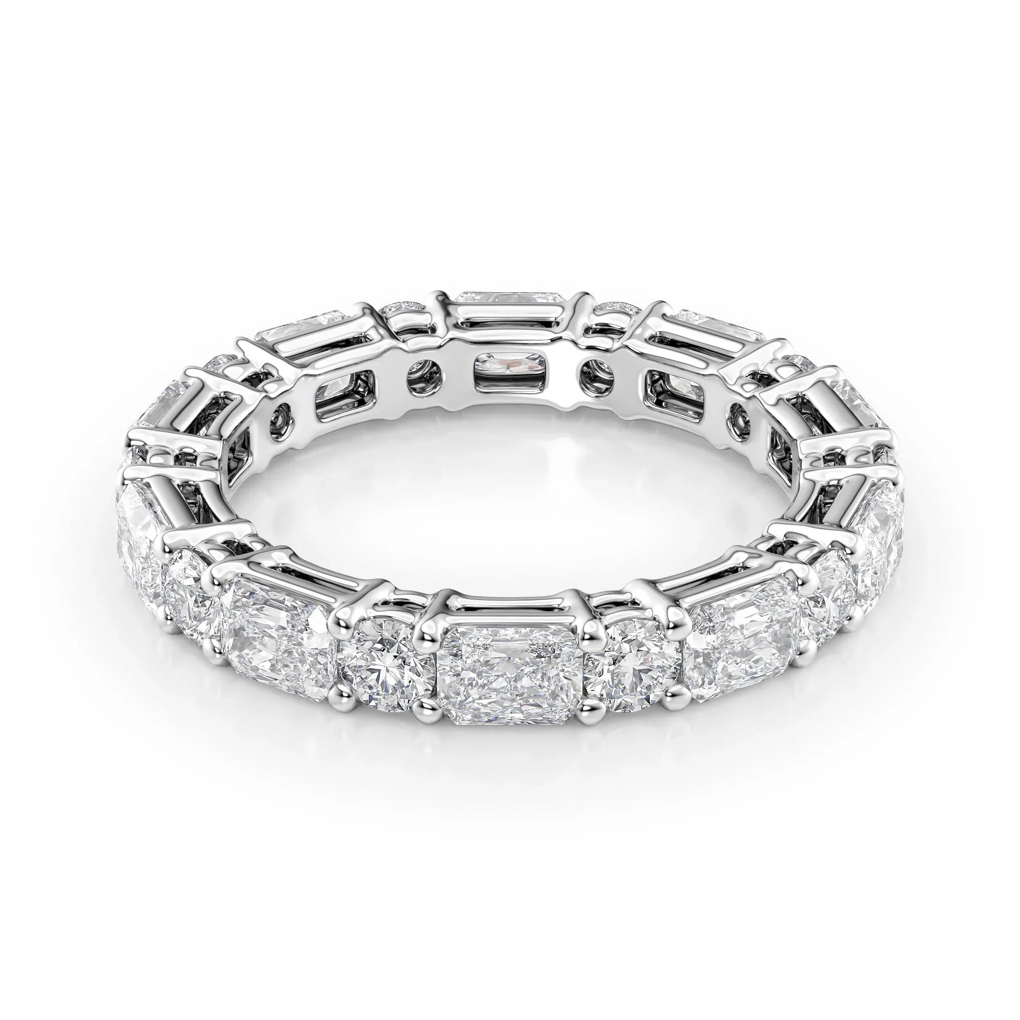 Alternating Radiant and Round Lab Grown Diamond Basket Eternity Band, EF Color, VS Clarity, IGI Certified Ring