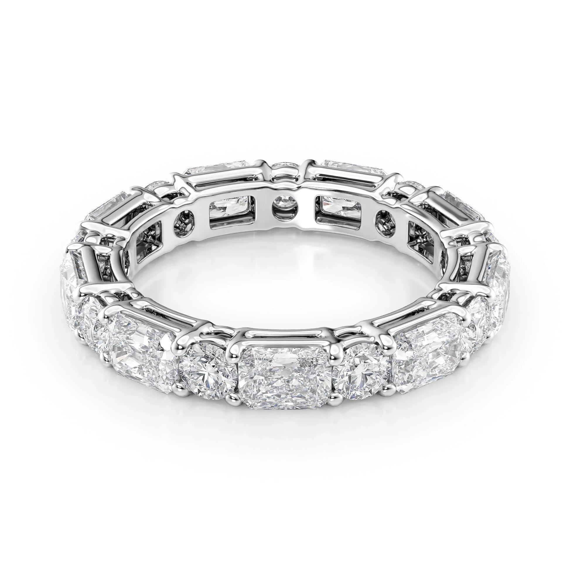Alternating Radiant and Round Lab Grown Diamond Basket Eternity Band, EF Color, VS Clarity, IGI Certified Ring