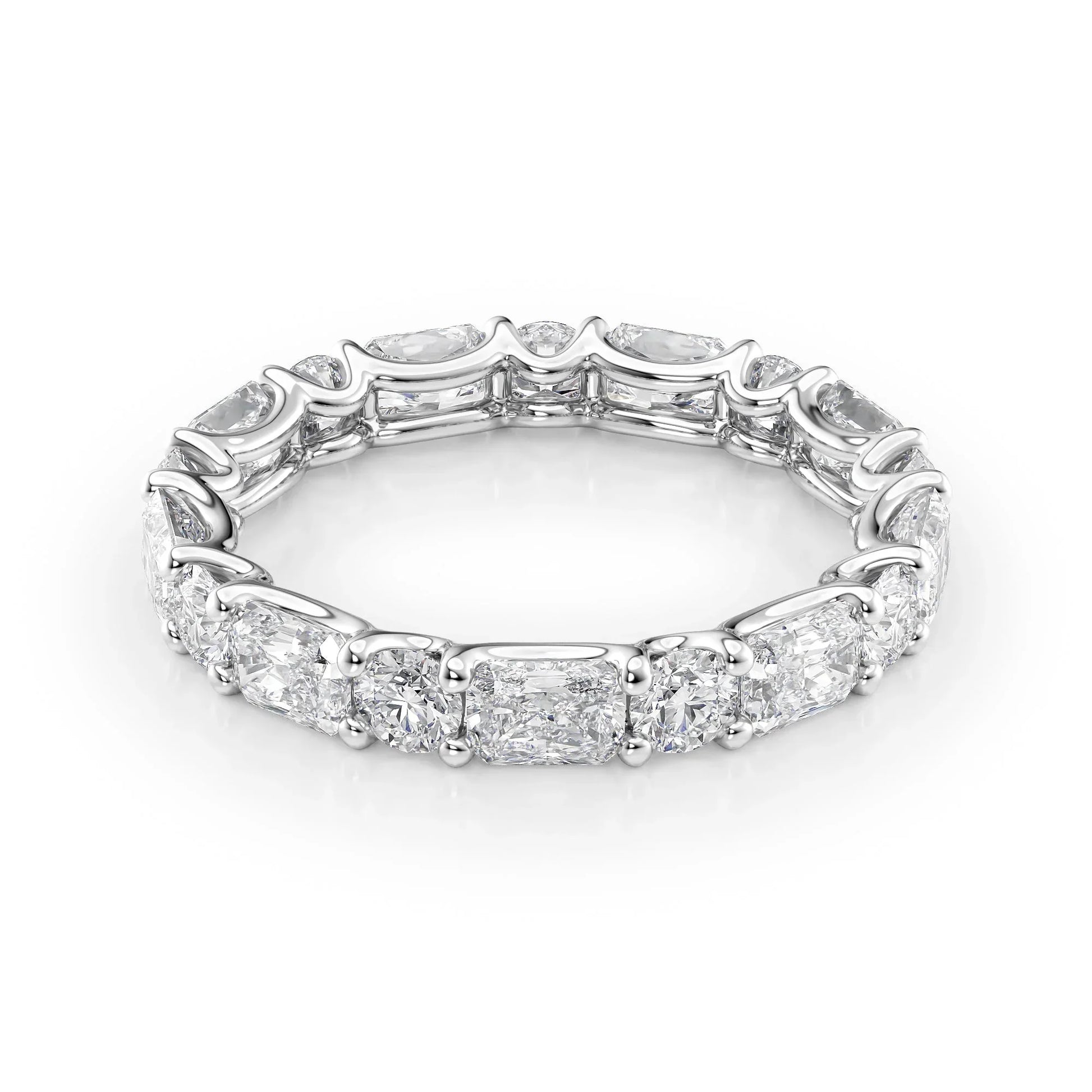 Alternating Radiant and Round Lab Grown Diamond U Prong Eternity Band, EF Color VS Clarity, IGI Certified Ring