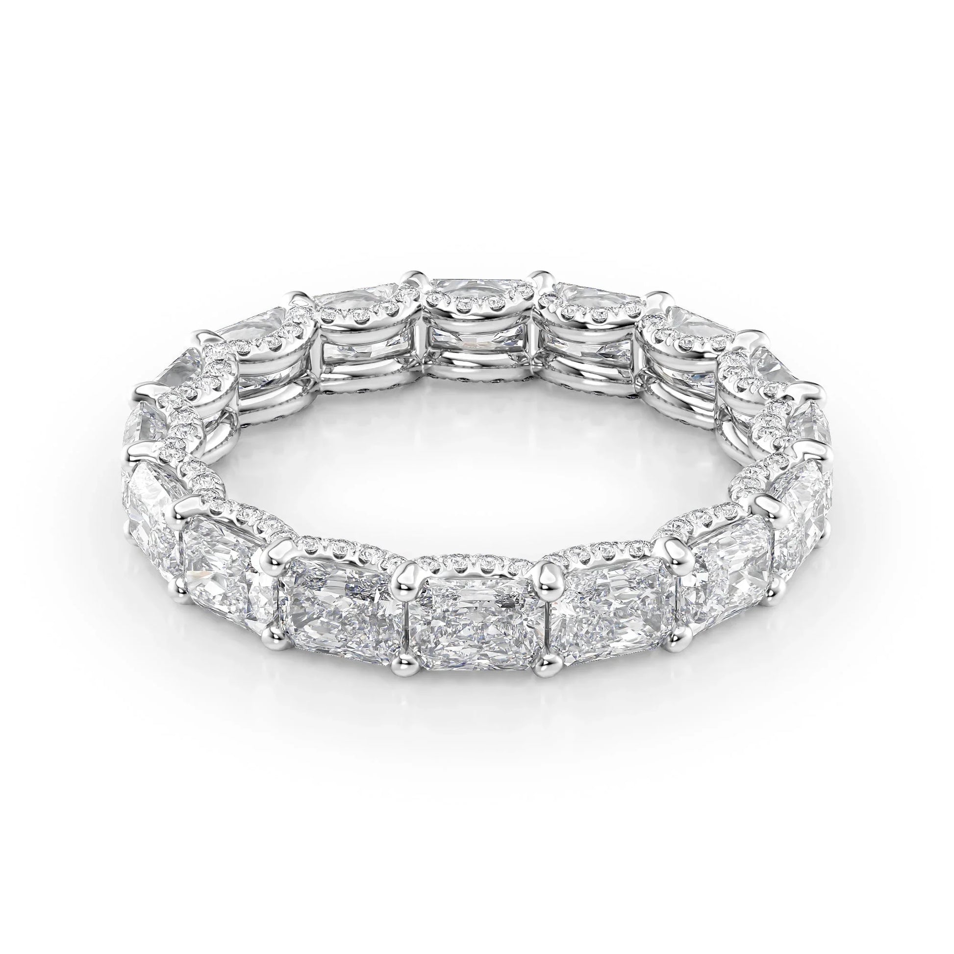 East West Radiant Lab Grown Diamond U Pave Prong Eternity Band, EF Color, VS Clarity, IGI Certified Ring