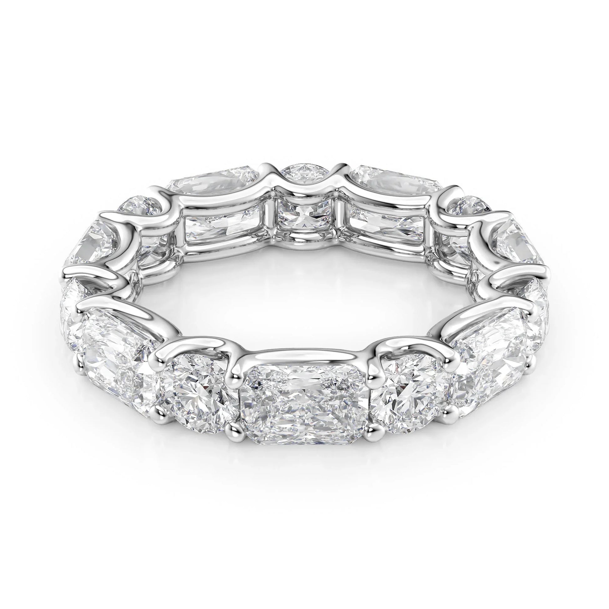 Alternating Radiant and Round Lab Grown Diamond U Prong Eternity Band, EF Color VS Clarity, IGI Certified Ring
