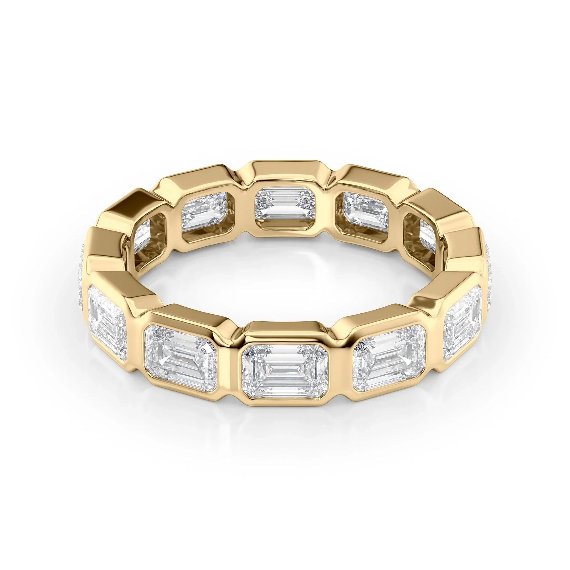 East West Emerald Lab Grown Diamond Bezel Eternity Band, EF Color, VS Clarity, IGI Certified Ring