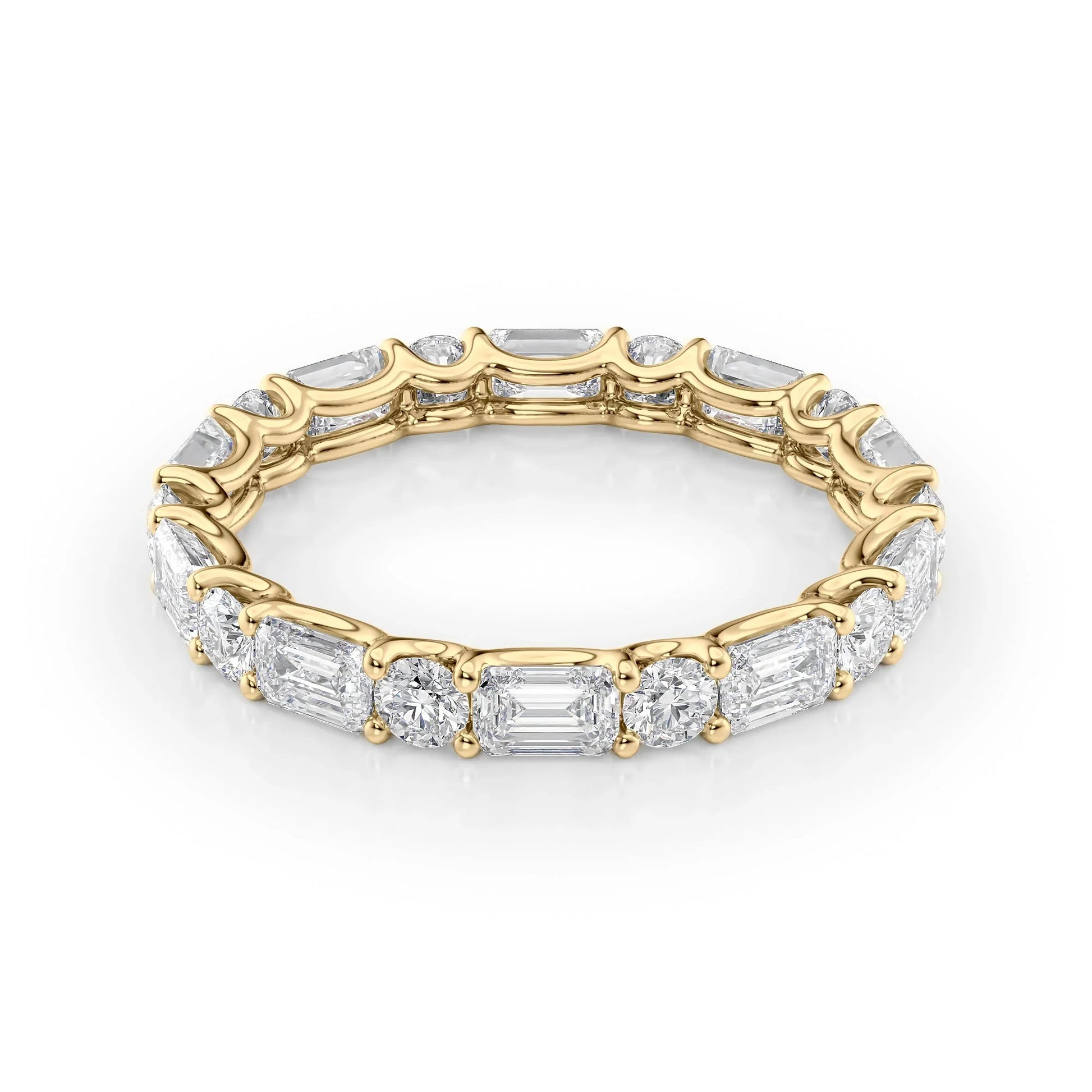 Alternating Emerald and Round Lab Grown Diamond U Prong Eternity Band, EF Color, VS Clarity, IGI Certified Ring