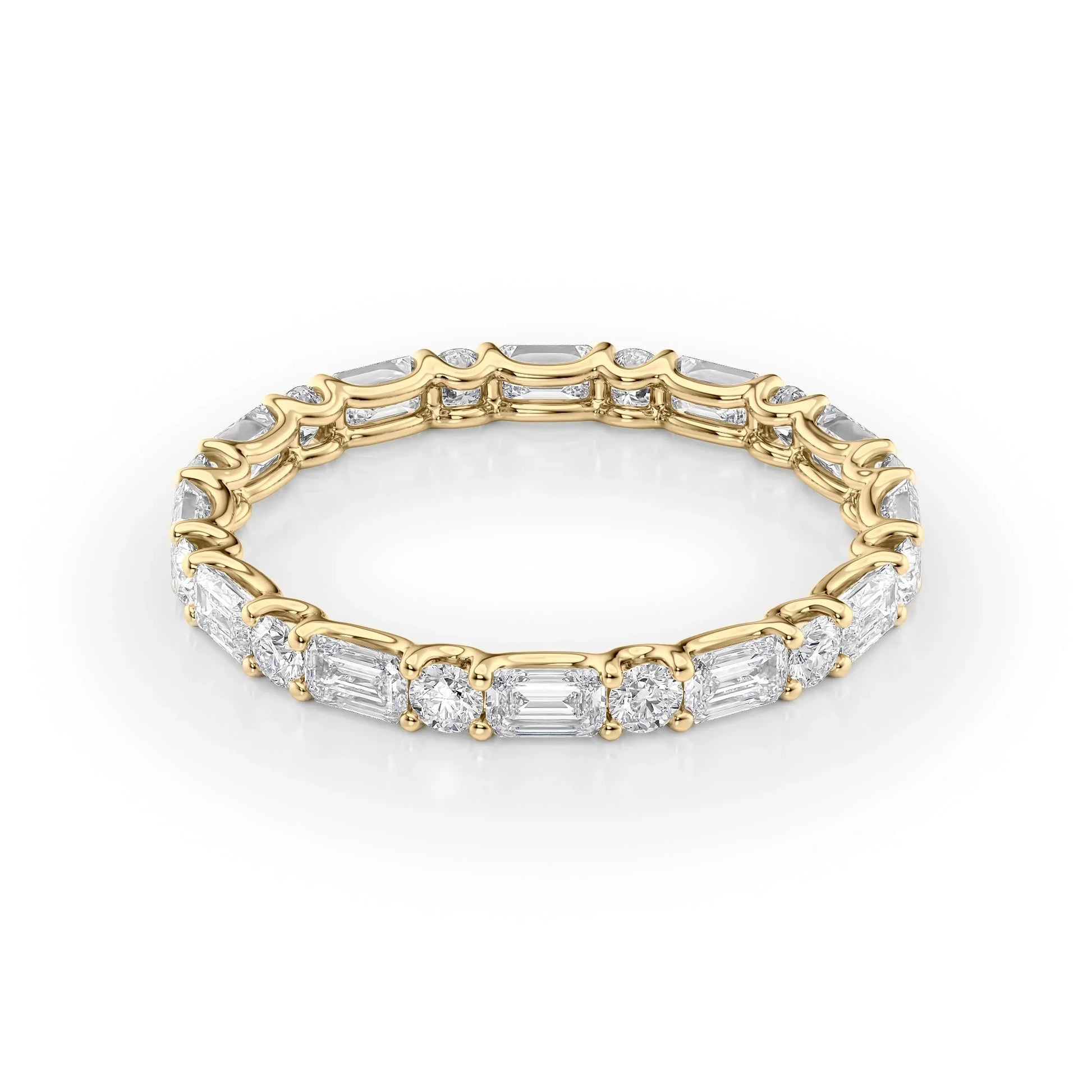 Alternating Emerald and Round Lab Grown Diamond U Prong Eternity Band, EF Color, VS Clarity, IGI Certified Ring