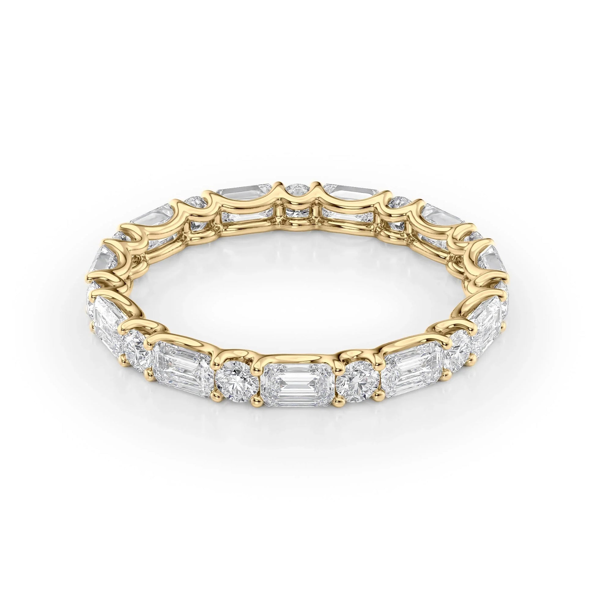 Alternating Emerald and Round Lab Grown Diamond U Prong Eternity Band, EF Color, VS Clarity, IGI Certified Ring