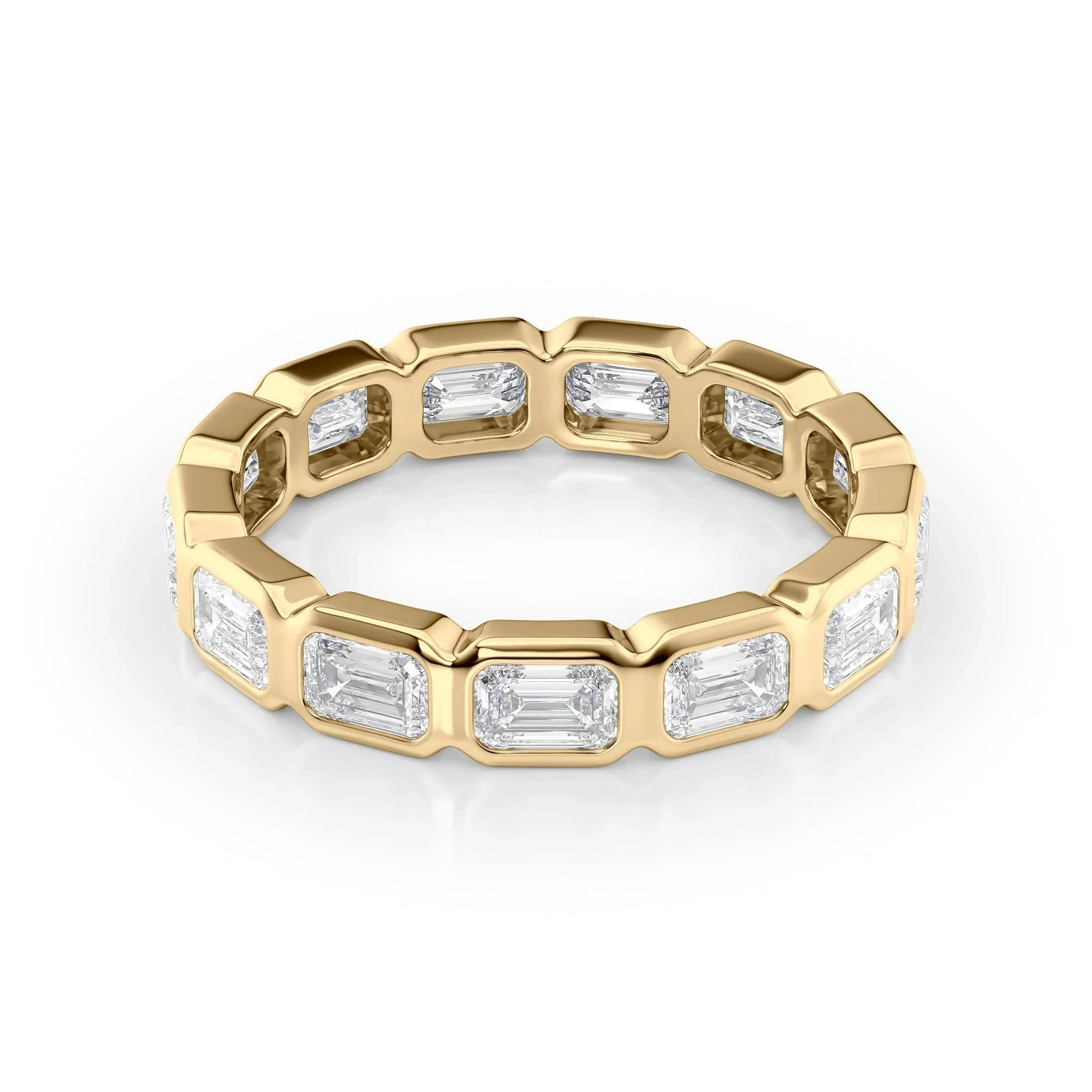 East West Emerald Lab Grown Diamond Bezel Eternity Band, EF Color, VS Clarity, IGI Certified Ring