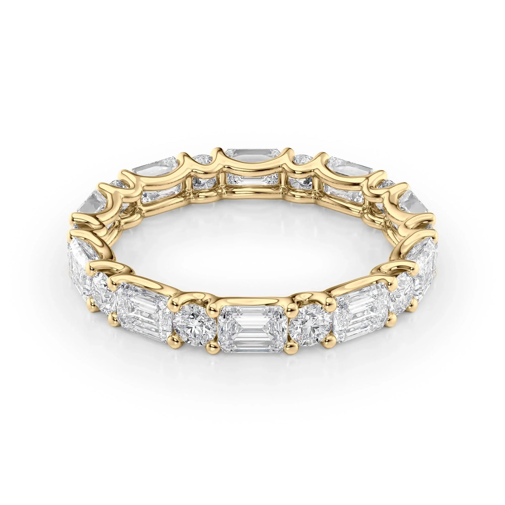 Alternating Emerald and Round Lab Grown Diamond U Prong Eternity Band, EF Color, VS Clarity, IGI Certified Ring