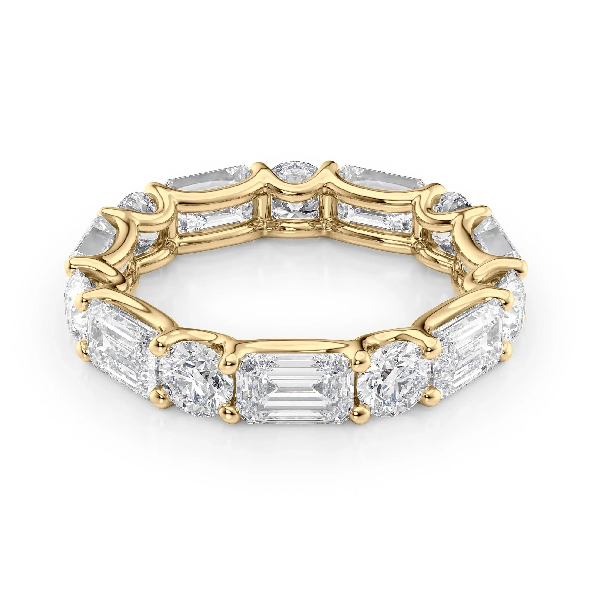 Alternating Emerald and Round Lab Grown Diamond U Prong Eternity Band, EF Color, VS Clarity, IGI Certified Ring