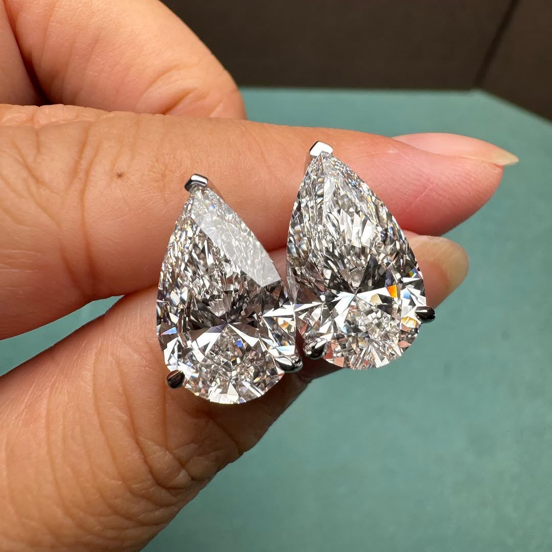 Pear 10.00tcw Lab Grown Diamond Stud Earrings, D-E-F Color, VVS-VS Clarity - IGI Certificate