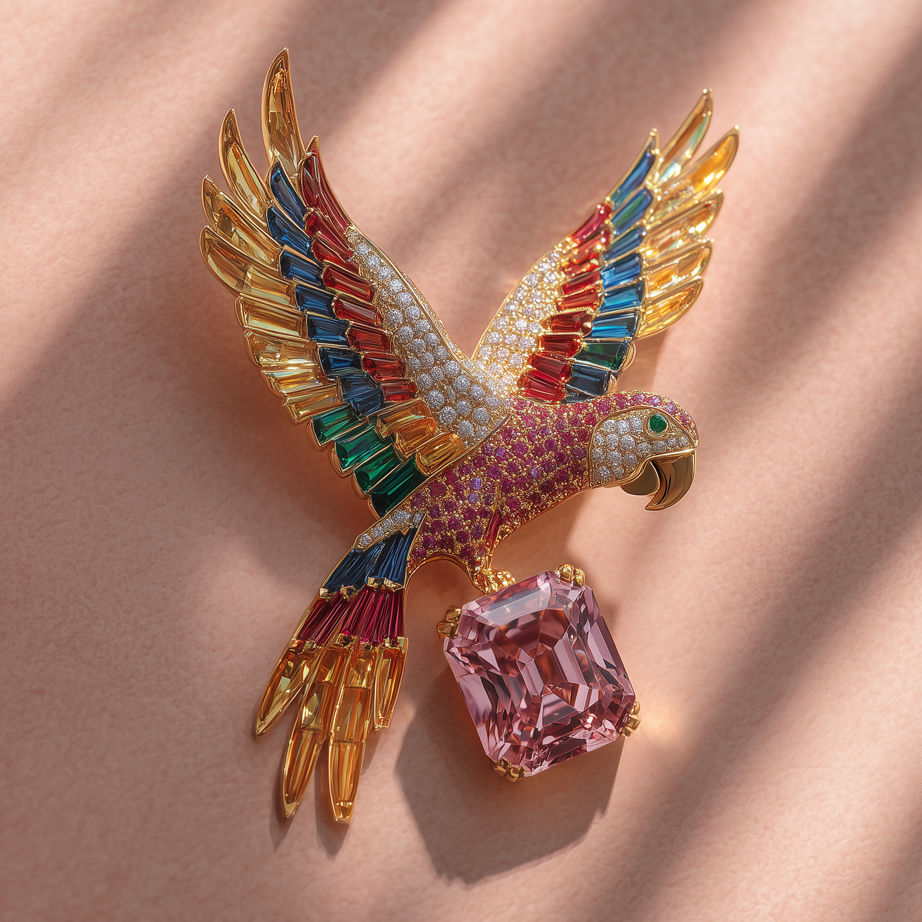 Scarlet Soar Lab Grown Diamond Brooch | IGI Certified | EF VS & Fancy Vivid Pink VS1 | 14KT Yellow Gold Luxury Statement Pin