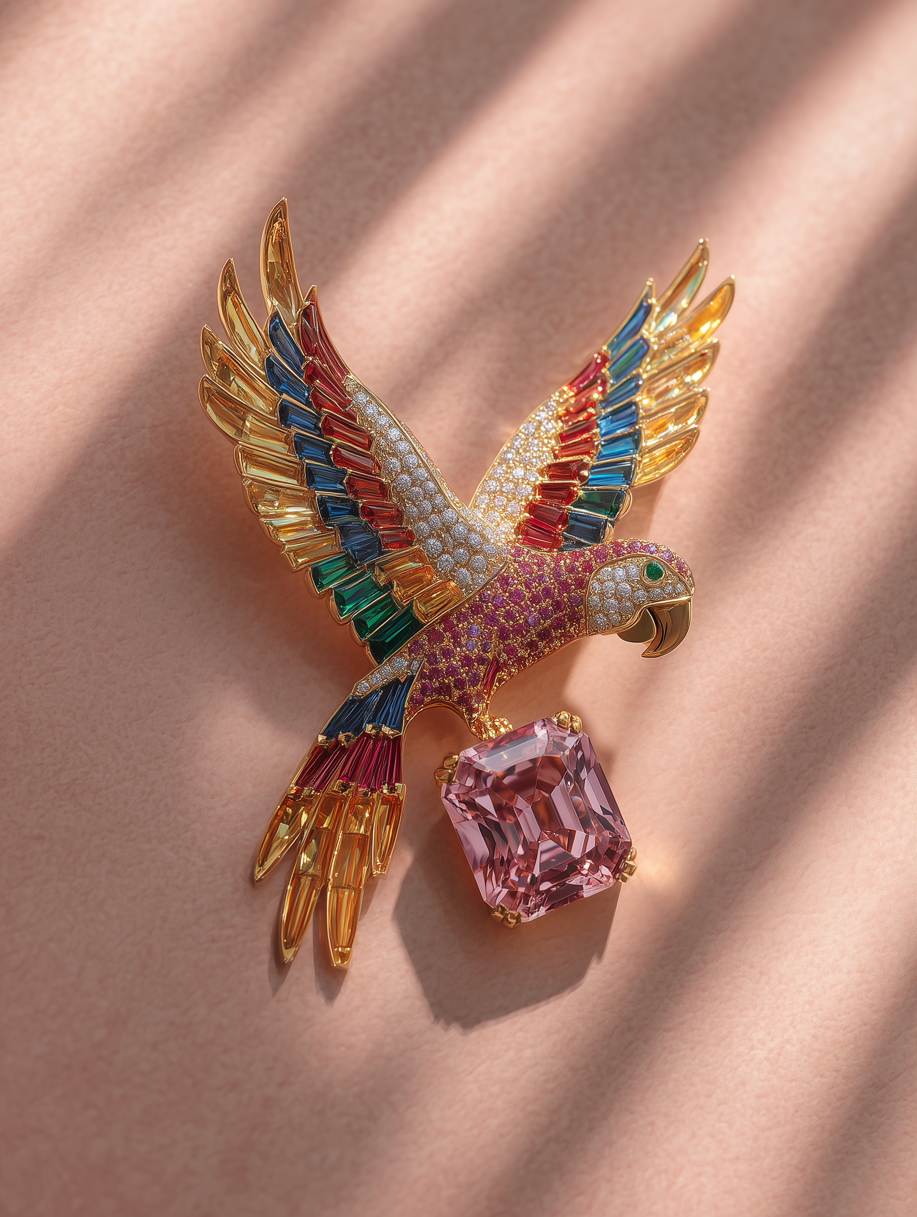 Scarlet Soar Lab Grown Diamond Brooch | IGI Certified | EF VS & Fancy Vivid Pink VS1 | 14KT Yellow Gold Luxury Statement Pin