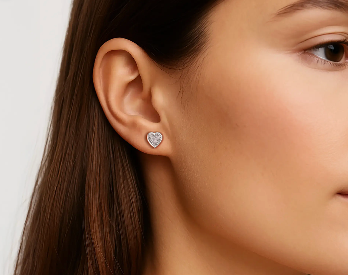 White ::romantic heart diamond earrings lab grown eco friendly fine jewelry
