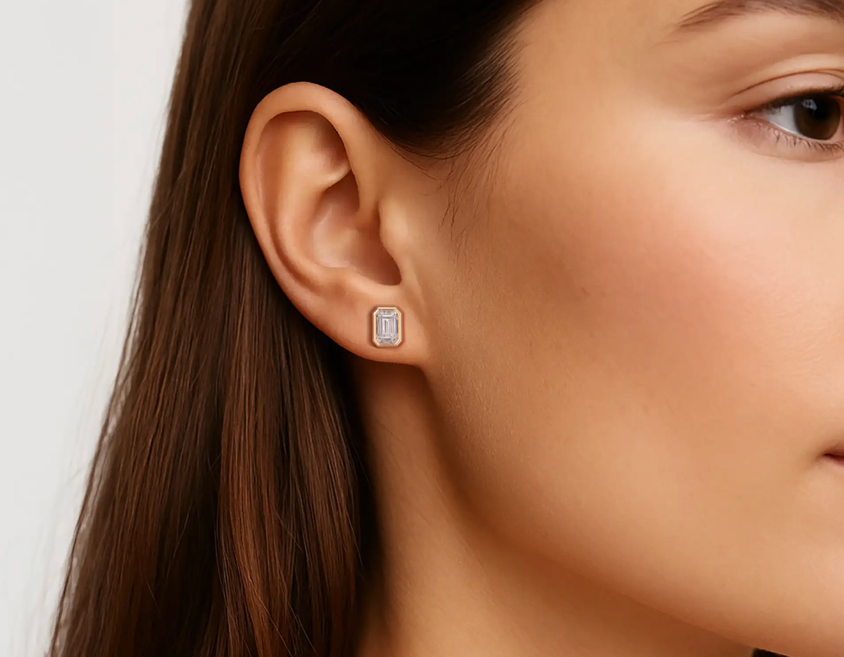 Rose :: womens emerald cut diamond earrings eco friendly lab grown jewelry