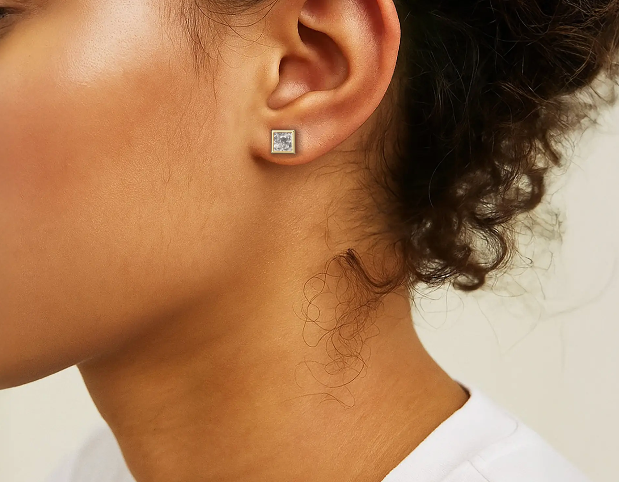 Yellow :: sophisticated princess diamond earrings lab grown modern luxury design