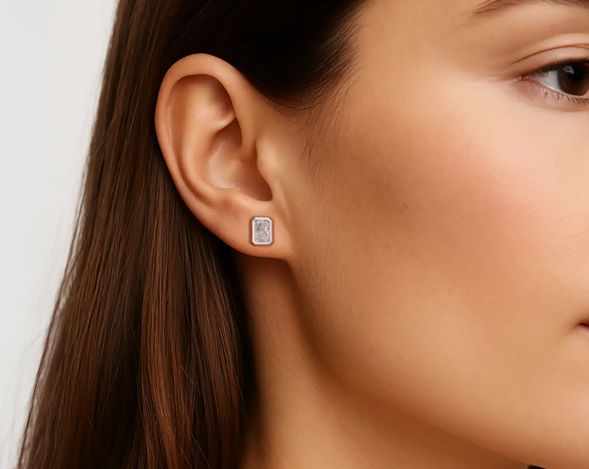 White :: radiant cut diamond earrings elongated shape maximum sparkle jewelry