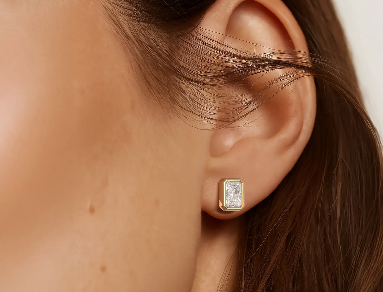 Yellow :: modern elongated radiant diamond earrings lab grown certified stones