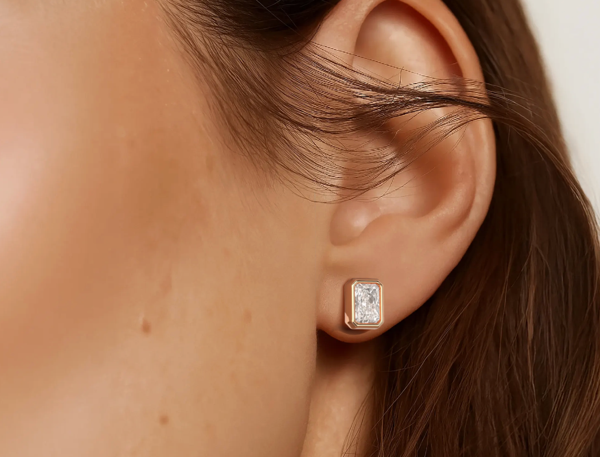 Rose :: sophisticated elongated radiant diamond earrings modern luxury design