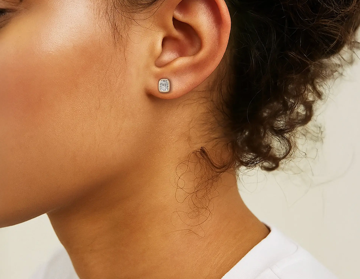Rose :: cushion cut lab diamond stud earrings fine jewelry silver gold platinum