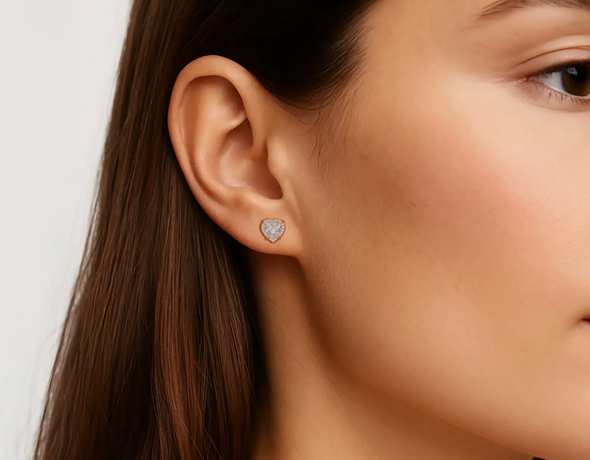 Yellow:: heart shape halo lab grown diamond stud earrings sustainable diamond jewelry gift for her timeless fine jewelry statement earrings