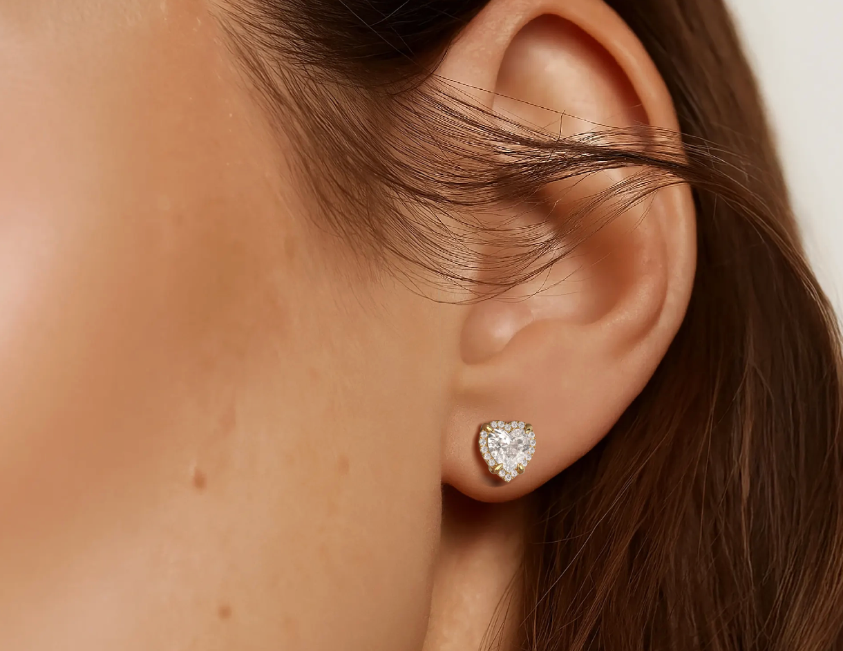 Yellow:: heart shape halo lab grown diamond stud earrings fine jewelry gift for special occasions timeless fine jewelry statement earrings