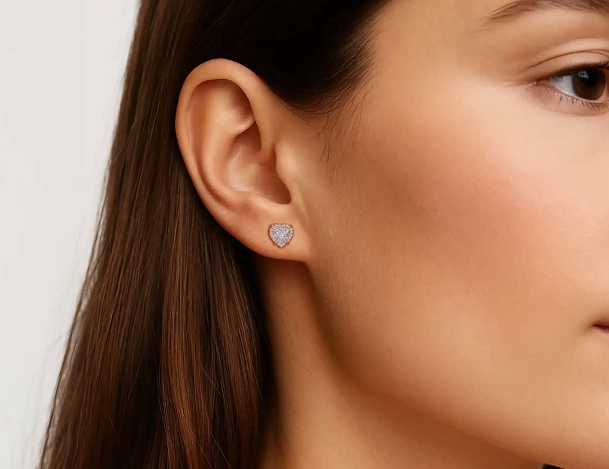Rose:: heart shape halo lab grown diamond stud earrings designer diamond earrings for women high quality lab grown diamond jewelry