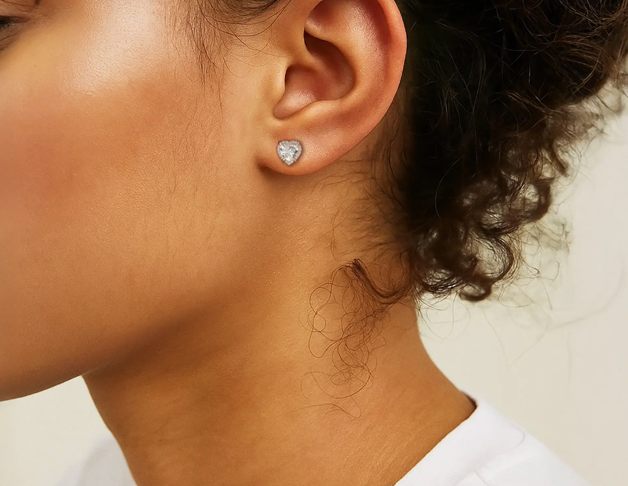 Rose:: heart shape halo lab grown diamond stud earrings brilliant sparkle premium craftsmanship IGI certified fine jewelry for women