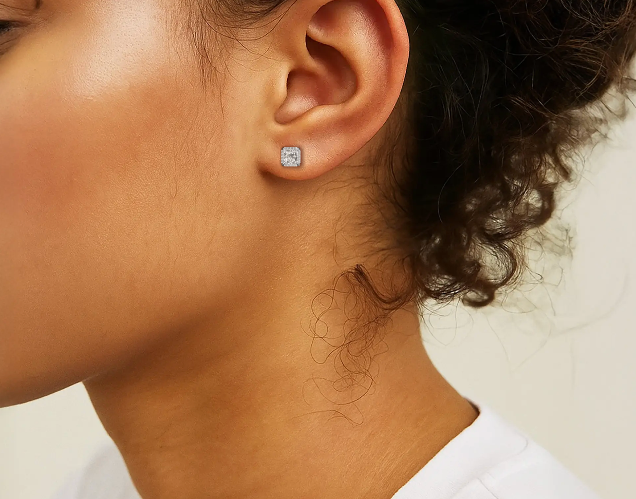 White:: princess cut halo lab grown diamond stud earrings luxury bridal earrings with high brilliance perfect wedding and engagement jewelry