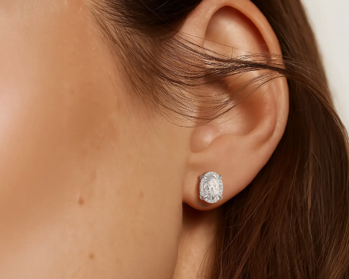 White:: oval halo lab grown diamond stud earrings crafted for maximum brilliance and shine modern luxury studs for daily elegance