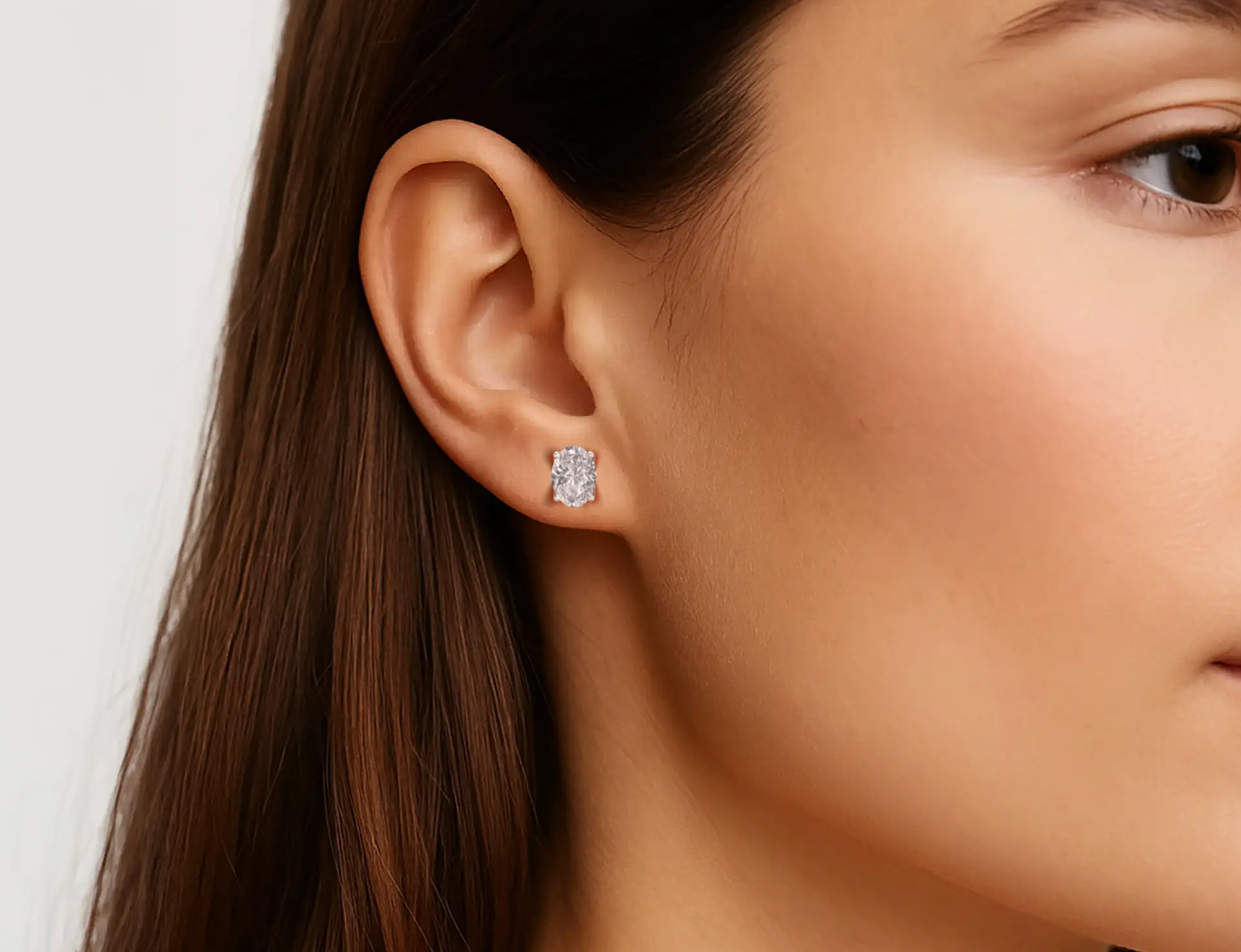 White :: round lab grown diamond earrings silver gold platinum options