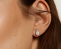 Yellow:: pear shape halo lab grown diamond stud earrings sustainable luxury fine jewelry piece luxury bridal earrings with high brilliance