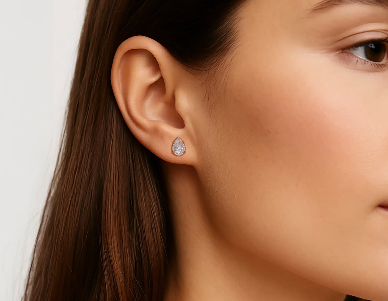 Rose:: pear shape halo lab grown diamond stud earrings IGI certified fine jewelry for women timeless fine jewelry statement earrings