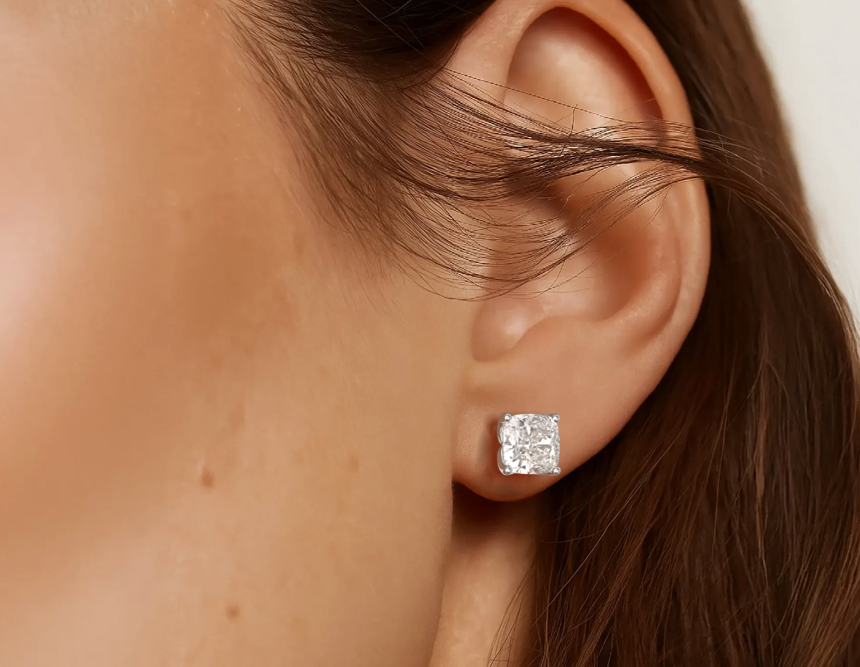 White :: round diamond stud earrings lab grown timeless classic jewelry