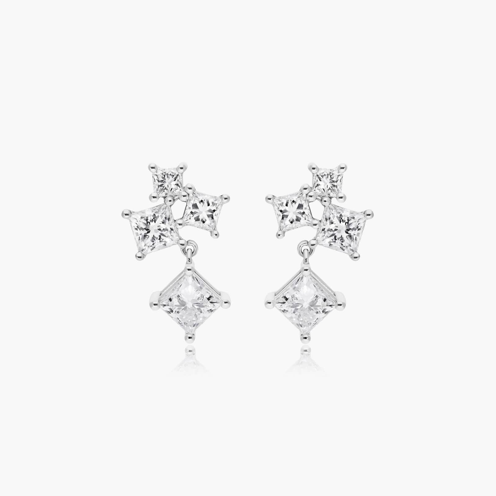 White|Rose :: princess cut lab grown diamond cluster stud earrings square multi stone design white gold fine jewelry for women