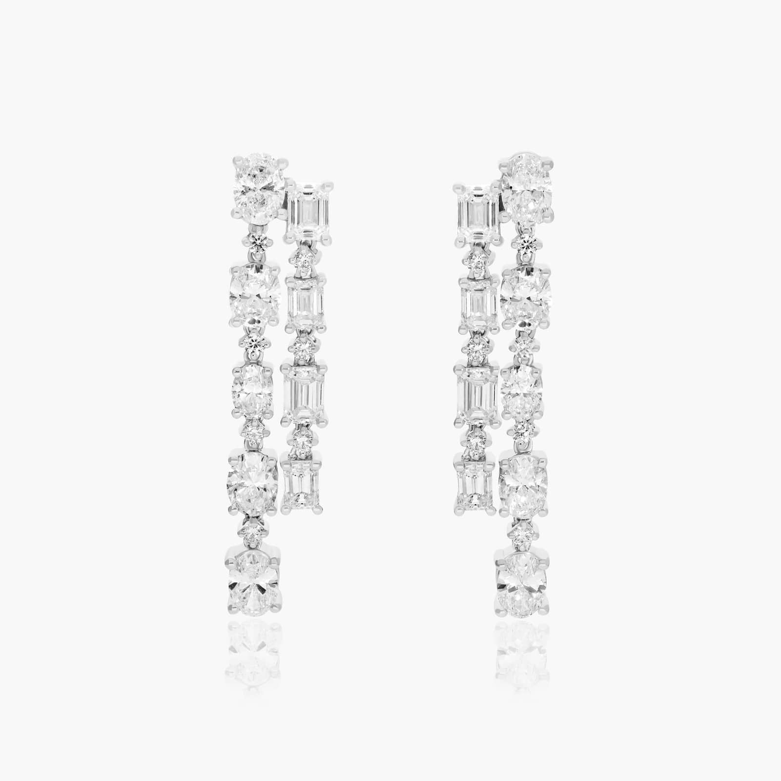 Common :: cascading lab grown diamond drop earrings layered design white gold elegant flowing fine jewelry for women