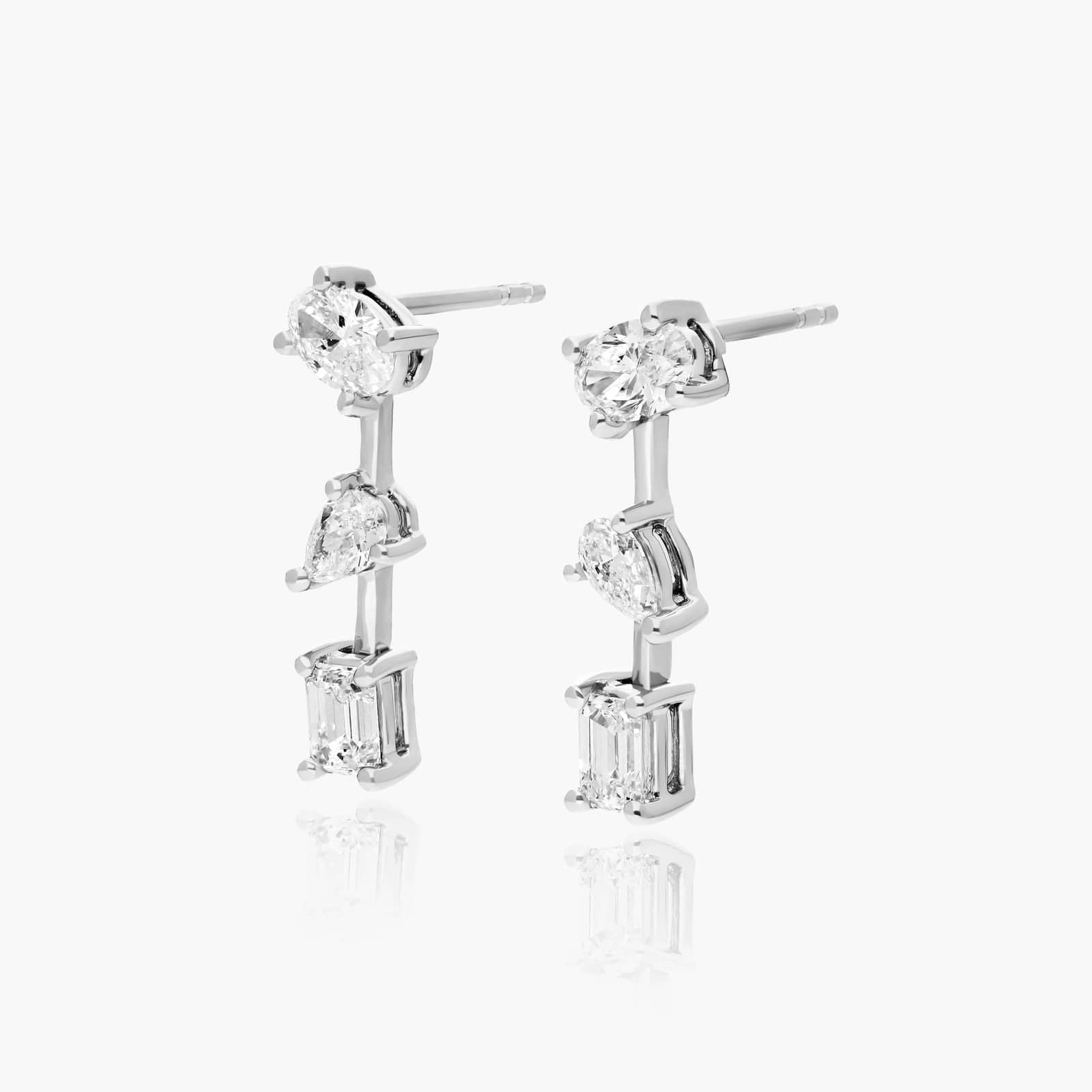 White|Rose :: mixed cut lab grown diamond drop earrings fancy shape design white gold high end fine jewelry