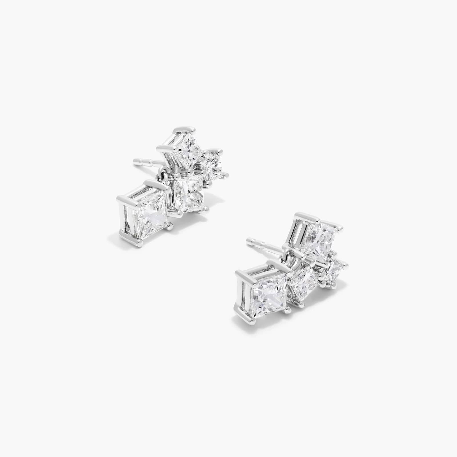 White|Rose :: elegant lab grown diamond cluster stud earrings princess cut square design white gold refined jewelry