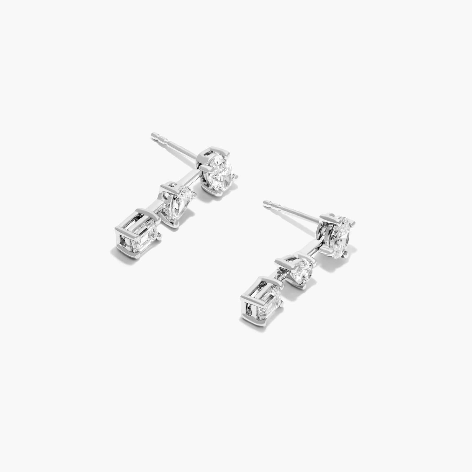 White|Rose :: designer lab grown diamond drop earrings multi shape diamonds white gold unique statement jewelry