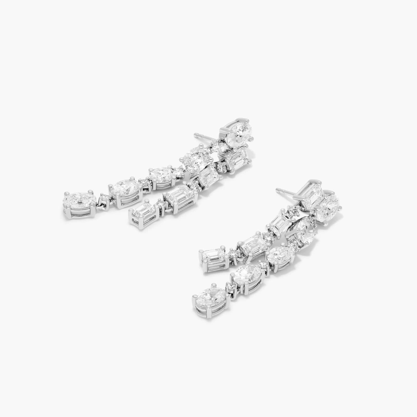 Common :: statement cascading diamond earrings lab grown layered drop design white gold high brilliance jewelry