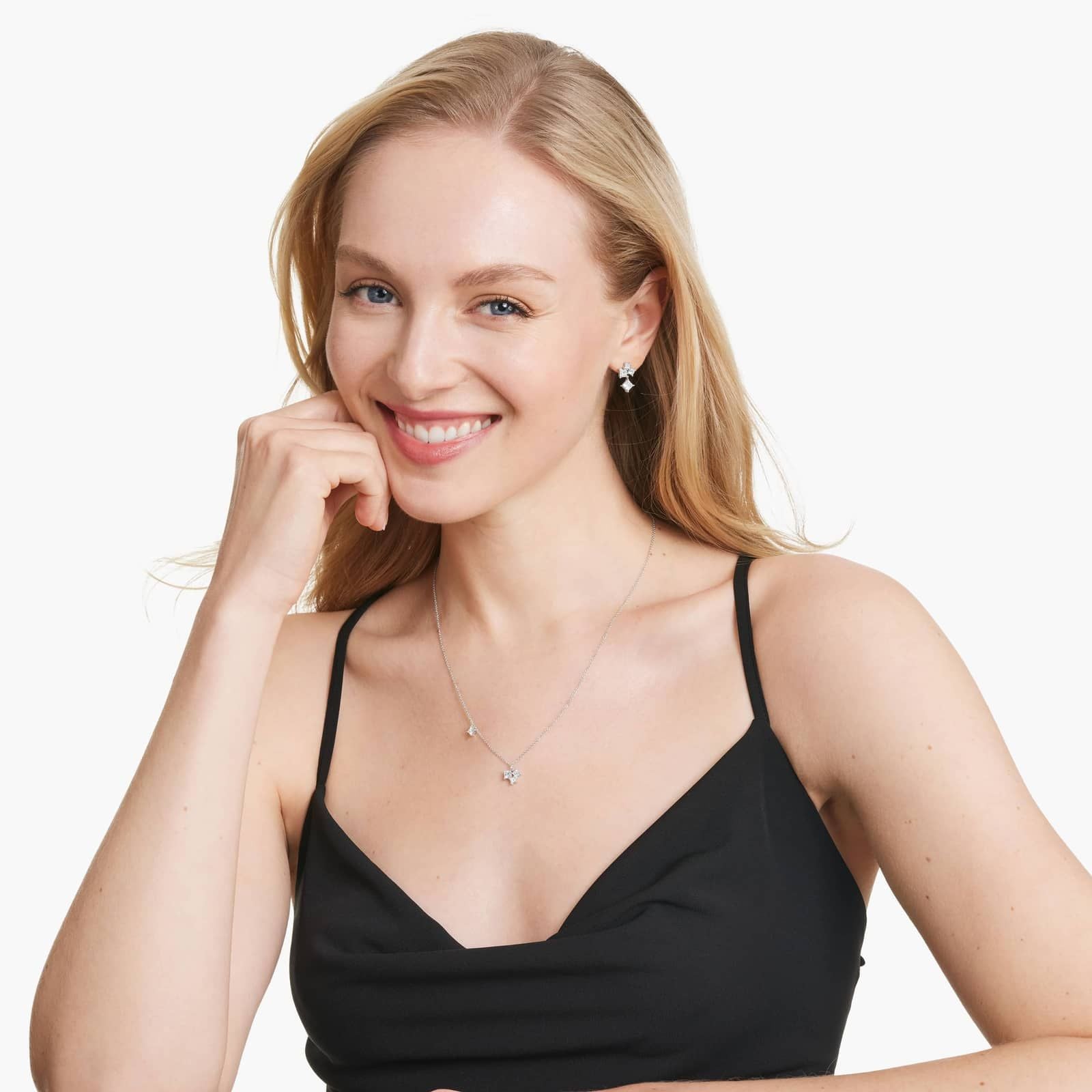 White|Rose :: elegant lab grown diamond cluster stud earrings princess cut square design white gold refined jewelry