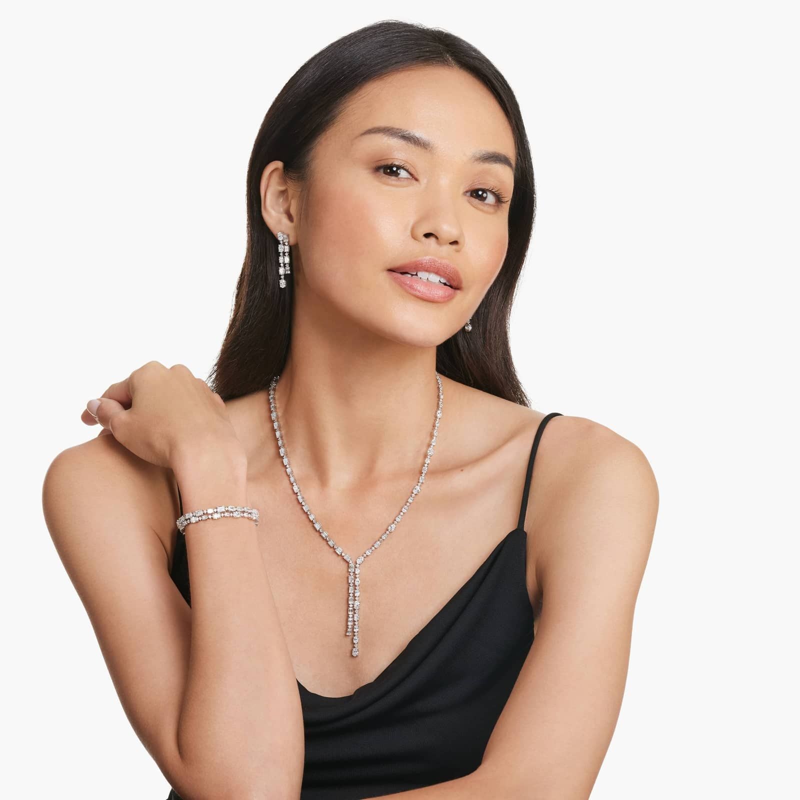 Common :: premium lab grown diamond cascading drop earrings white gold elegant dangling fine jewelry design